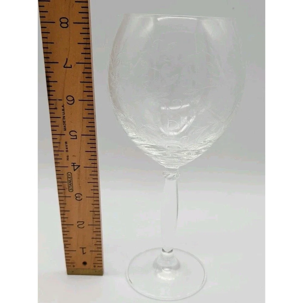Pier 1 Eliza Red Wine Glass Etched Leaves Vines